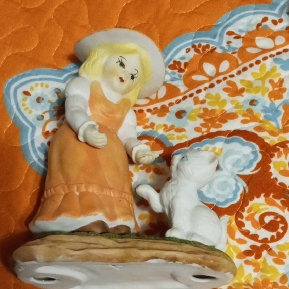 Vintage Charming Figurine with Girl and Cat